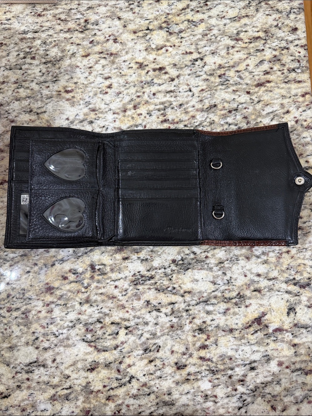 Brighton Leather Organizer Wallet Brown Croc Embossed Black Pebbled Heart Wallet - Picture 8 of 10